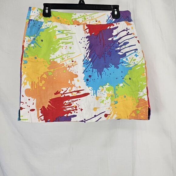 Loudmouth Ladies Skorts Size 8 Golf Skirt Colorful Paint Splatters Pockets - Picture 1 of 7